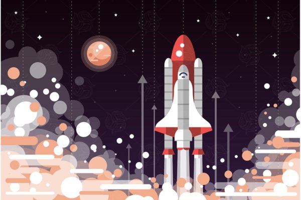 航天飞机扁平化设计矢量插画素材精选 Space shuttle launch – flat design illustration