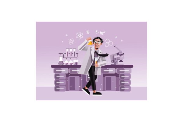 化学实验室卡通矢量插画设计素材精选 Chemist in the laboratory