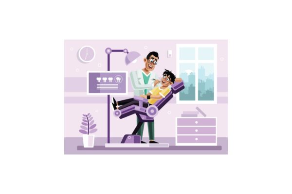 牙科诊所矢量插画设计素材精选 Child’s dentist is examining the patient’s teeth