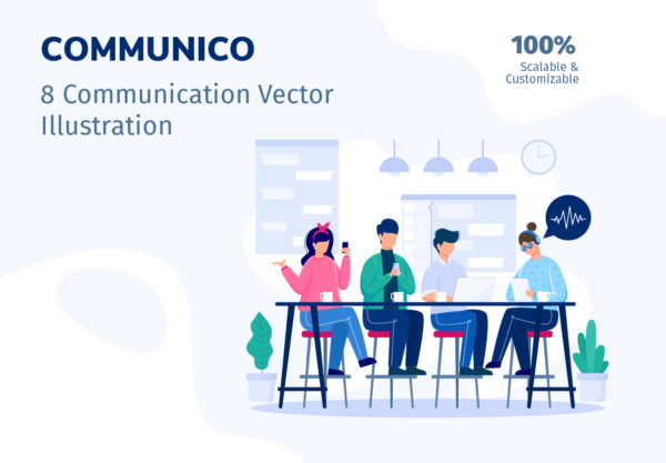 第一素材精选下午茶：团队合作矢量插画套装[Ai]