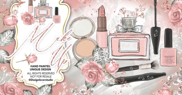 护肤品/化妆品水彩插画设计素材精选 Make up design