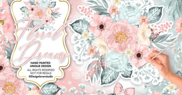 腮红水彩花卉婚礼手绘剪贴画设计素材精选 Floral Dreams Blush design