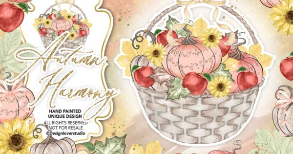 南瓜&苹果水彩剪贴画设计素材精选 Autumn Harmony design