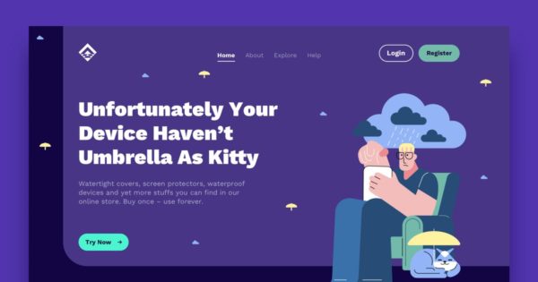 网站着陆页设计雨天场景插画素材精选 Raining Landing Page Illustrations