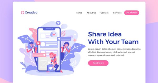 网站着陆页设计团队沟通交流APP插画素材精选 Coworker Messaging  App Landing Page Illustration