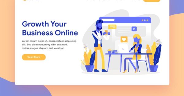 网站着陆页设计在线业务矢量插画素材精选 Online Business Web Landing Page Illustration