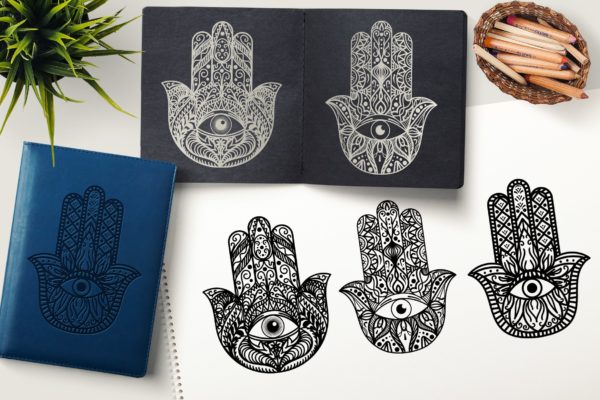 法蒂玛之手/幸运之手矢量剪贴画图形素材精选 Hamsa Hand Cliparts Set