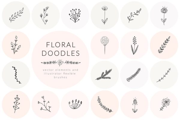 涂鸦风格手绘花卉素材精选集v2 Hand Drawn Floral Doodles Vol.2