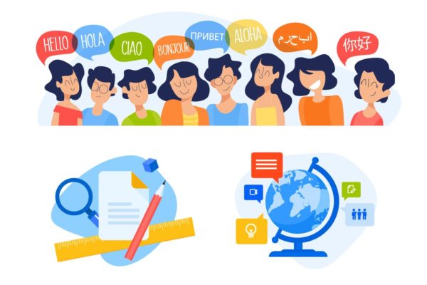 校园多语问候校园场景矢量插画素材精选 Education illustrations