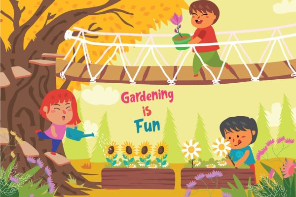 儿童乐园主题矢量插画素材精选 Gardening is Fun – Vector Illustration