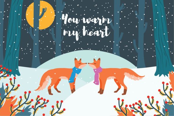 爱情主题狐狸情侣矢量图插画素材精选 Fox – Vector Illustration