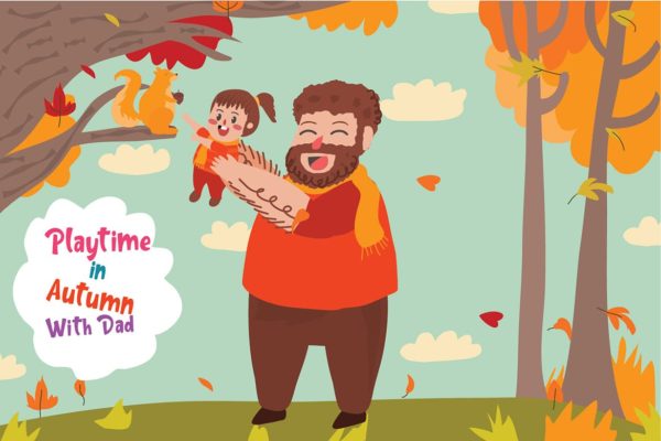 秋季亲子活动主题矢量插画素材精选 Autumn With Dad – Vector Illustration