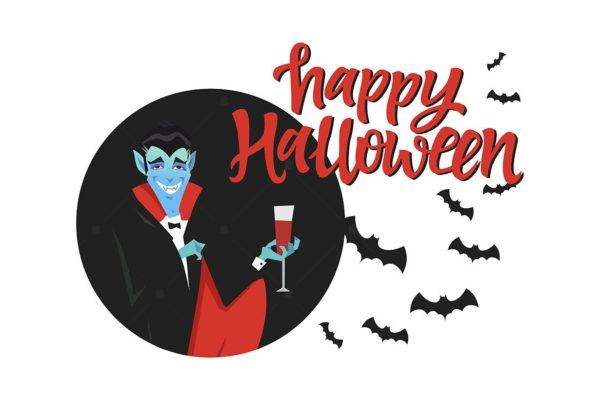 万圣节节日海报卡通人物矢量插画 Happy Halloween poster with a cartoon character