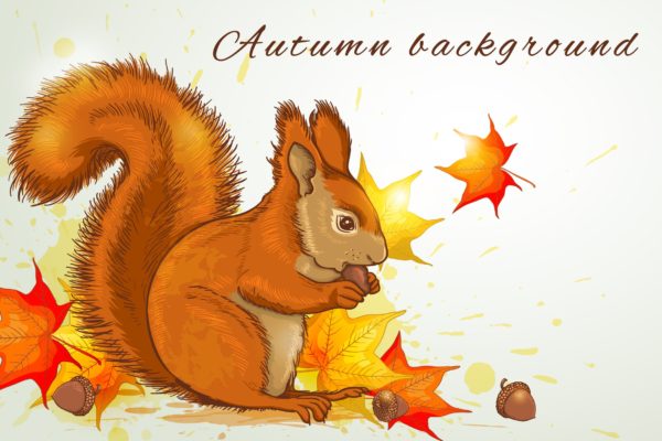 秋天松鼠矢量插画素材精选 Autumn Background with Squirrel