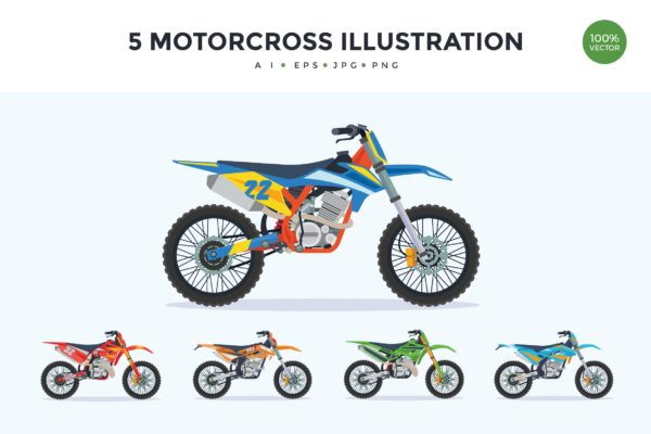 5个极限运动摩托车矢量图形插画素材精选 5 Extreme Motorcross Bike Vector Illustration Set