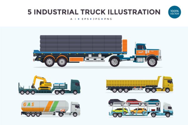 5个工业拖车/重型卡车矢量图形素材精选v2 5 Industrial Trailer Truck Vector Illustration 2
