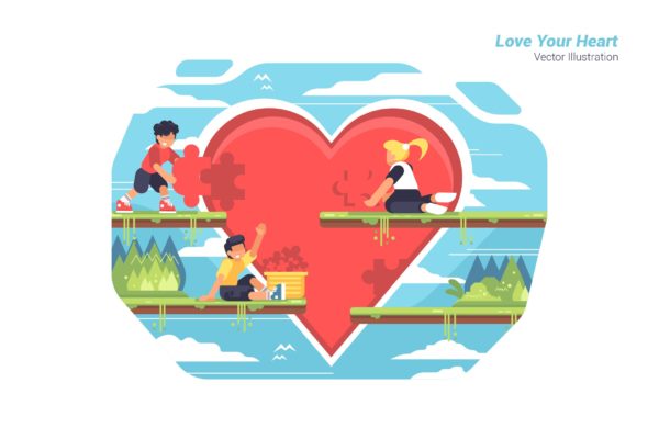 爱心拼凑矢量手绘插画设计素材精选 Love Your Heart – Vector Illustration