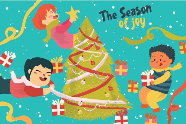 圣诞节主题儿童礼物矢量插画素材精选 Building Christmas – Vector Illustration