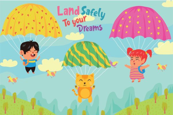 降落伞儿童主题乐园矢量插画素材精选 Parachute – Vector Illustration