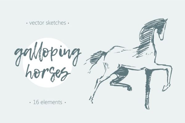 一套简笔手绘马矢量图  Set of hand drawn horses