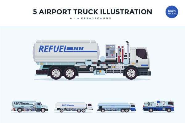 5个机场卡车矢量图形素材精选v1 5 Airport Truck Vector Illustration Set 1