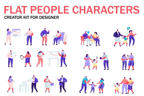 扁平化设计风格虚拟人物角色图形设计工具包v4 Flat People Character Creator Kit