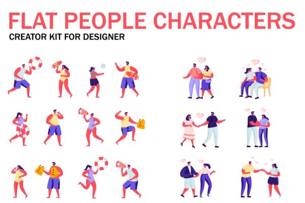 扁平化设计风格虚拟人物角色图形设计工具包v6 Flat People Character Creator Kit