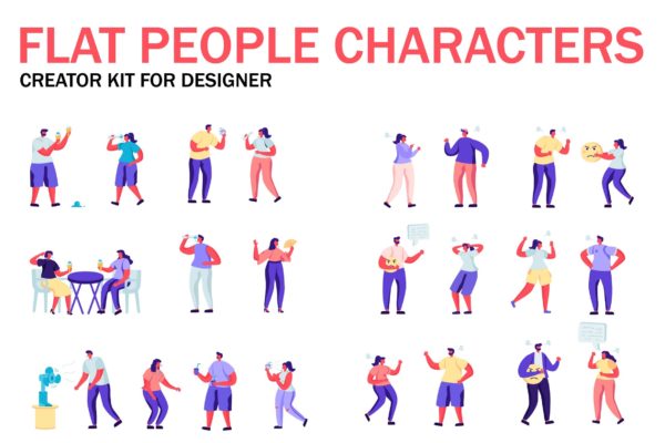 扁平化设计风格虚拟人物角色图形设计工具包v5 Flat People Character Creator Kit