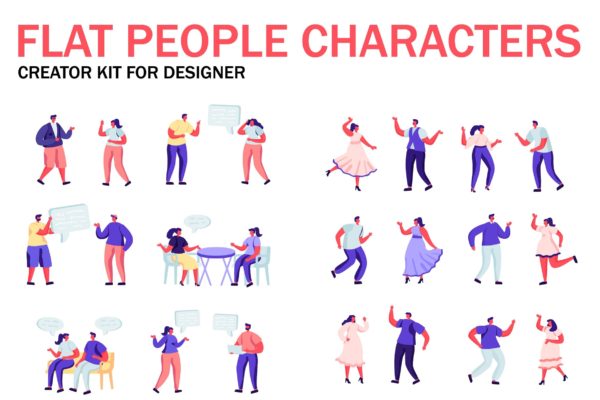 扁平化设计风格虚拟人物角色图形设计工具包v2 Flat People Character Creator Kit