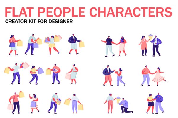 扁平化设计风格虚拟人物角色图形设计工具包v7 Flat People Character Creator Kit