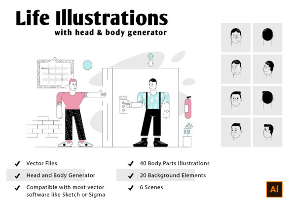 第一素材精选下午茶：个性的生活场景插画素材精选文件[Ai]