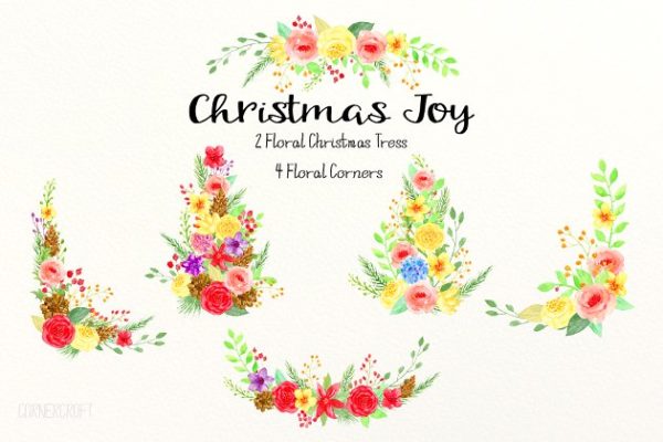 圣诞主题水彩插花套装 Christmas Floral Arrangement