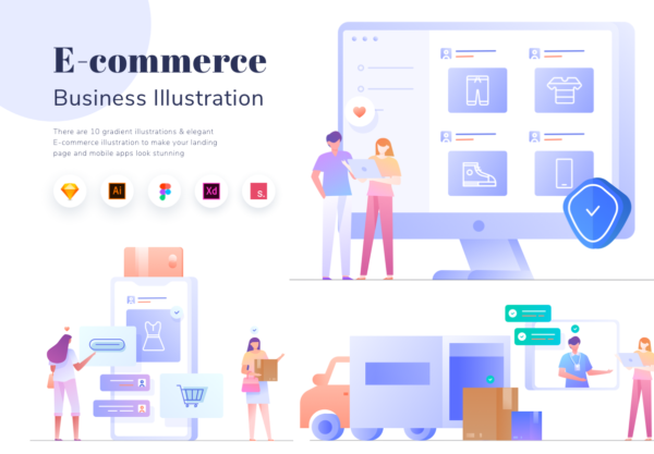 蚂蚁素材精选下午茶：10个精美的电商矢量创意插画素材精选文件[Sketch,AI,XD,Fig]