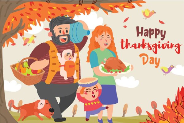 家庭感恩节主题矢量插画设计素材精选 Family Thanksgiving – Vector Illustration