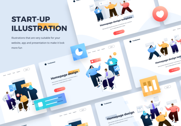 蚂蚁素材精选下午茶：项目启动矢量插画素材精选文件 [XD]