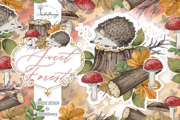 甜蜜森林手绘设计插画PNG素材精选 Sweet Forest design