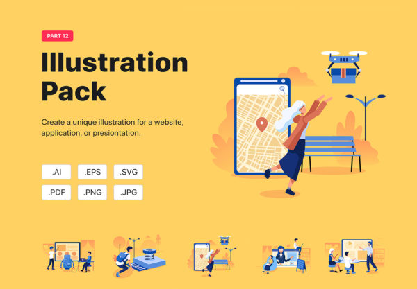 蚂蚁素材精选下午茶：工作场景概念矢量插画素材精选文件[Ai]