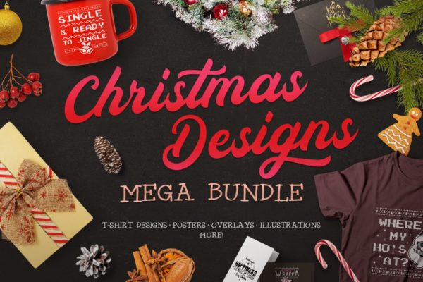 圣诞节主题设计素材精选包[1.07GB] Christmas Designs Mega Bundle, Retro Xmas Designs
