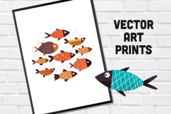 手绘鱼图案矢量图形设计素材精选 Fishes