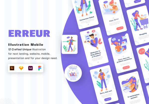 第一素材精选下午茶：APP常用异常错误插画创意合集素材精选文件[Sketch,XD,fig,AI]