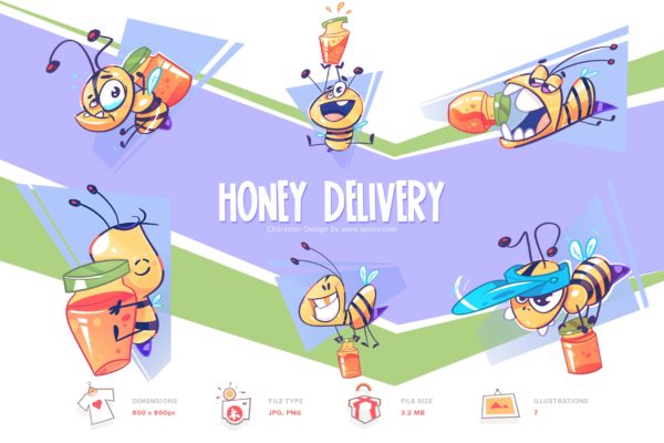 勤劳的蜜蜂手绘卡通形象插画PNG素材精选 Honey Delivery