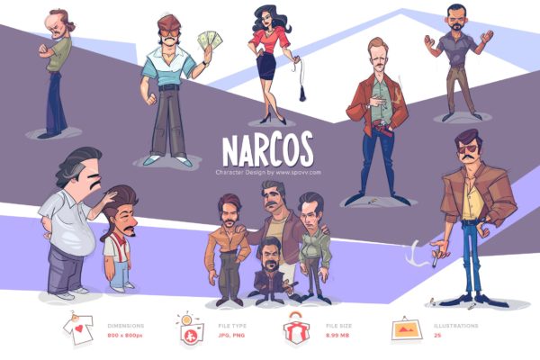 墨西哥大毒枭手绘卡通人物形象设计PNG素材精选 Narcos