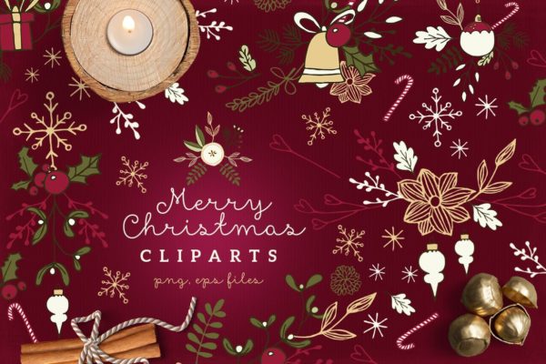 圣诞节主题矢量手绘剪贴画素材精选 Christmas Cliparts