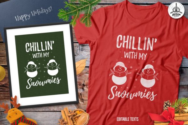 圣诞雪人毛衣T恤印花手绘图案设计素材精选 Christmas Snowman Sweater T-Shirt Xmas Retro Party