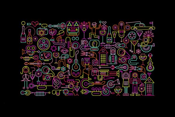 霓虹色庆祝派对活动主题矢量插画素材精选 Celebration Party neon colors vector illustration