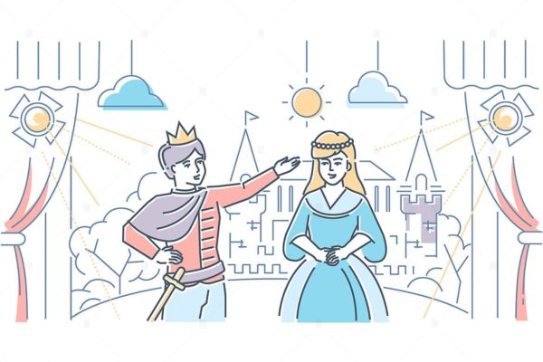 戏剧舞台场景线条设计风格插画素材精选 Theatre school – line design style illustration