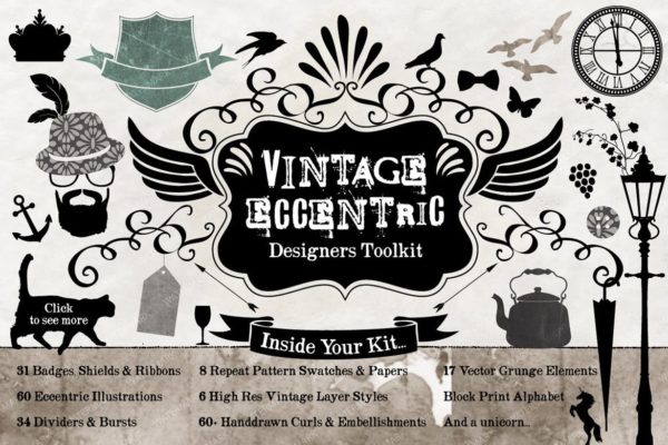 复古怪诞时尚设计矢量素材精选包 Vintage Eccentric Designers Toolkit