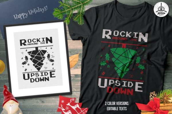 创意圣诞树毛衣T恤印花手绘图案设计素材精选 Christmas Tree Sweater T-Shirt Design. Xmas Party