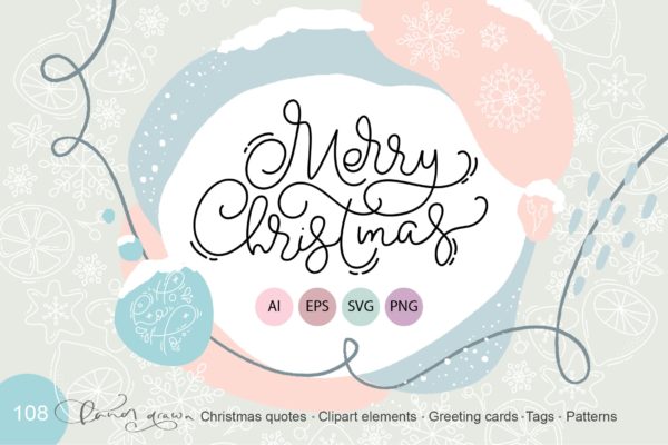 Monoline线条设计风格圣诞节设计素材精选包 Merry Christmas monoline