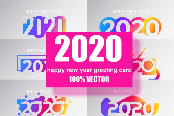 2020新年数字彩色矢量设计图形素材精选 2020 Happy New Year Greeting Card